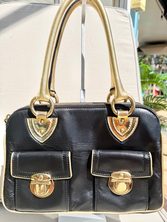 Marc Jacobs Handbags - Marc Jacobs Rare Vintage Runway Black Lambskin Gold Metallic Satchel Bag